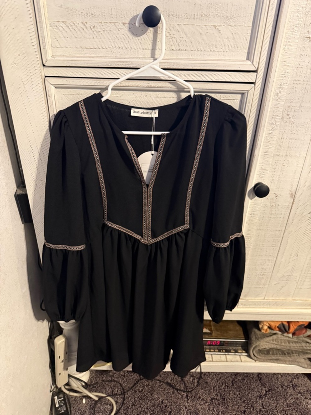 Rusty Daisy Black Long Sleeve Peasant Dress
